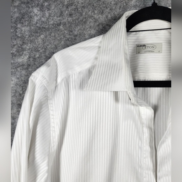 Eton Contemporary White Stoped Men's Button Up Longsleeve Shirt Size 43/17 - Picture 2 of 12
